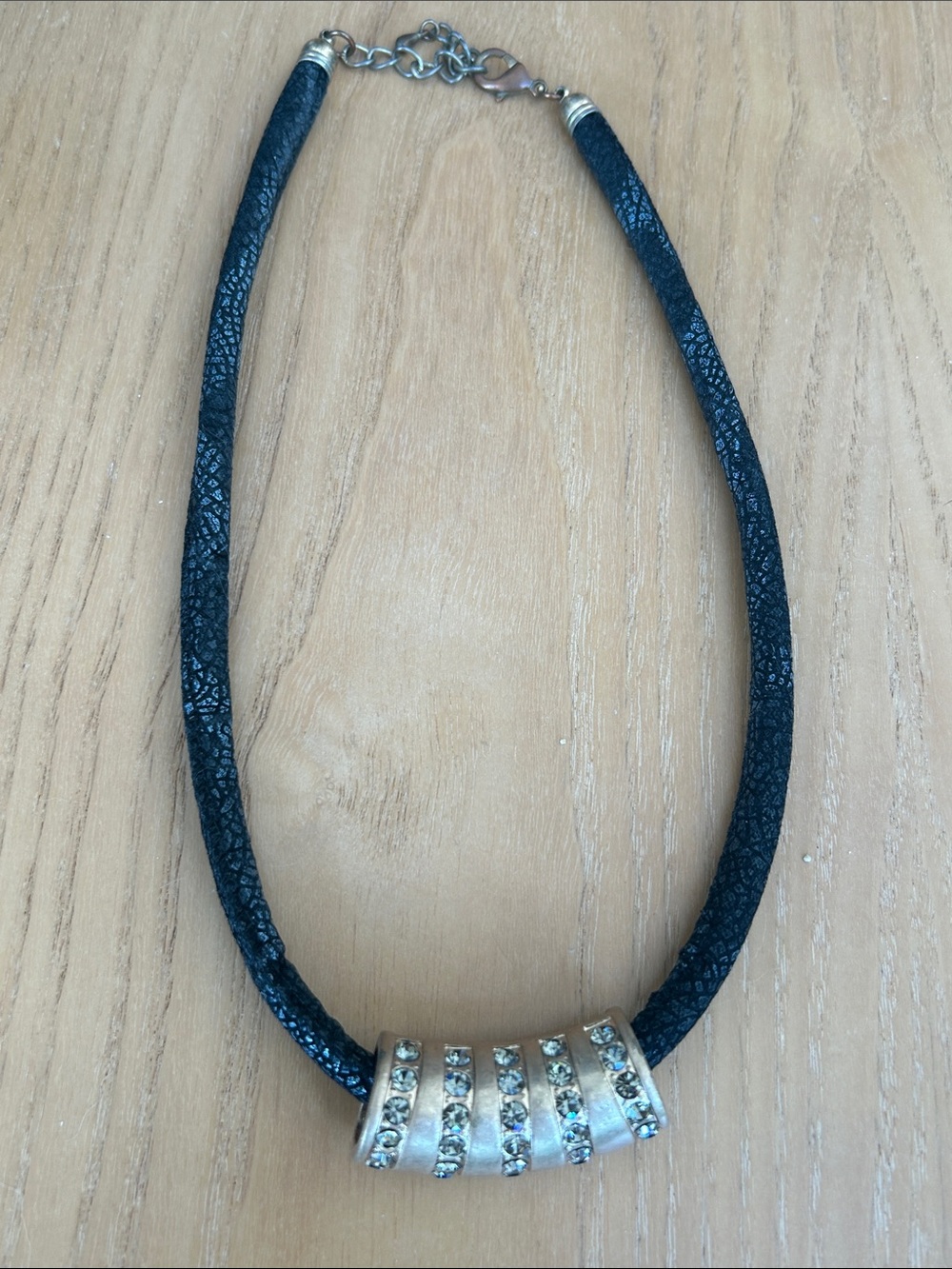 Black Crystal Accent Cord Necklace